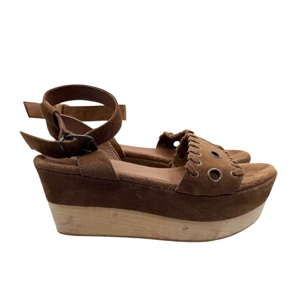 AllSaints Brown Suede Yuki Boho Wooden Platform Sandals (EU 39)